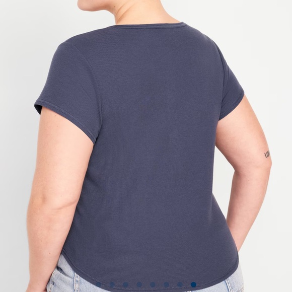 NWT OLD NAVY Short-Sleeve Waffle-Knit Henley Top  Color: Volcanic Glass - Picture 8 of 9